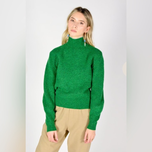 Paloma Wool Himalaya Green Wool Mohair Blend Textured Sweater Size L Mock Neck - Picture 2 of 11